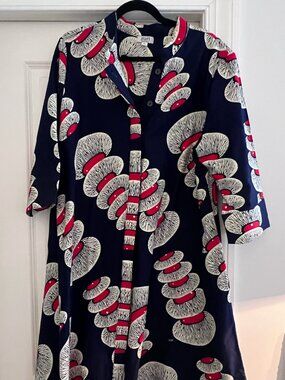 Zuri Shirt Dress in Nuclear Pattern Blue White Red size XL